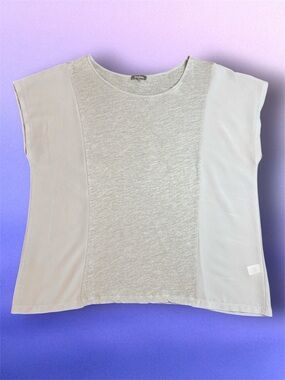 Neiman Marcus Linen Blend Light Grey Blue Short Sleeve Panel Shirt est sz M-L